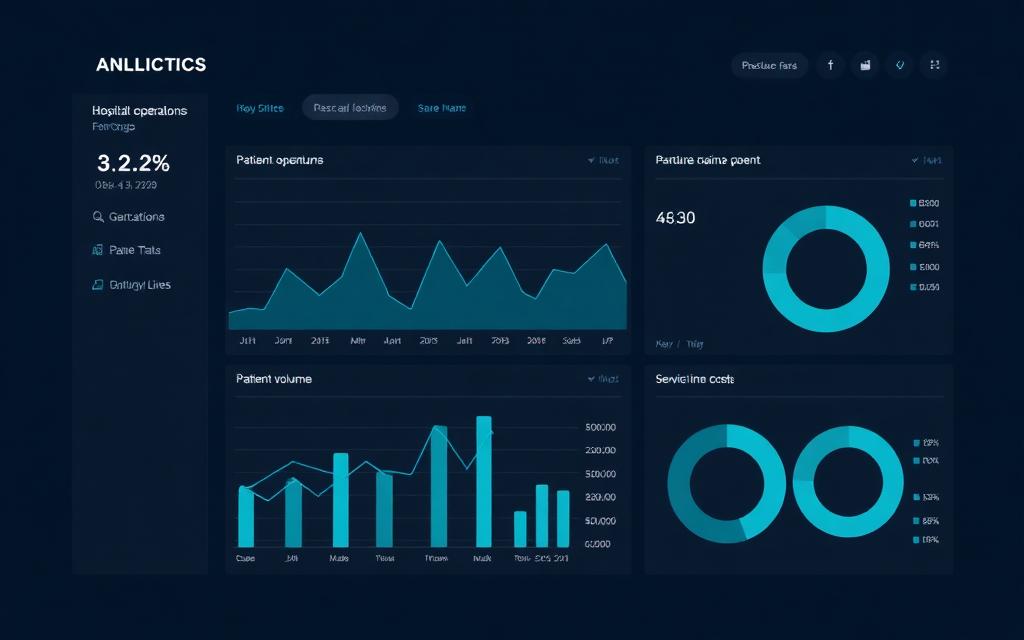 Dashboard visualization with bar and line charts for healthcare operations and revenue analysis
