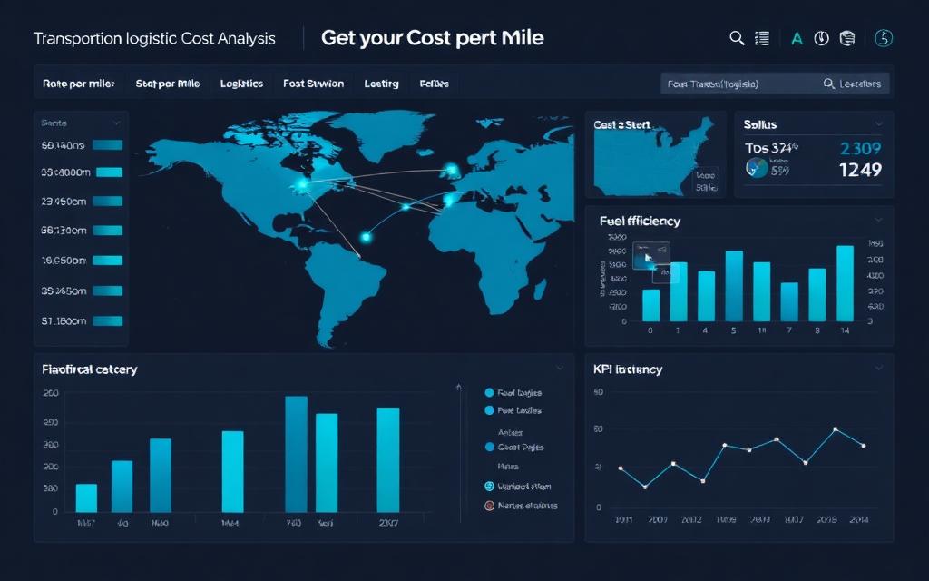 Logistics analytics visualization with a route network map and cost comparison charts